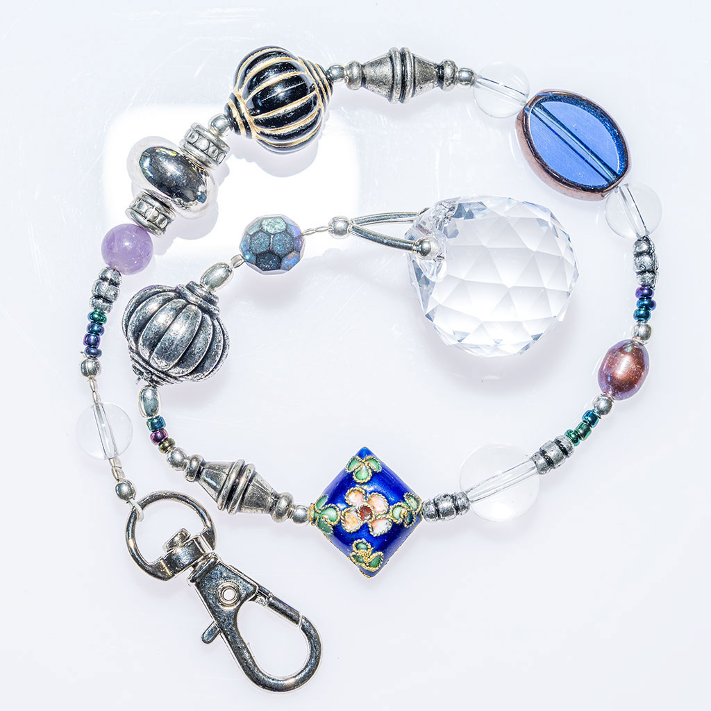 Suncatcher with small blue assorted glass beads
