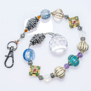 Suncatcher with small blue and white faceted beads