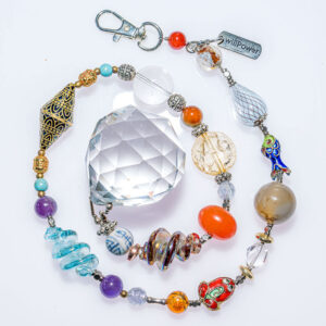 Suncatcher with glass fish and frog beads