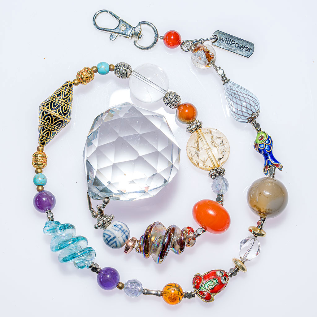 Suncatcher with glass fish and frog beads